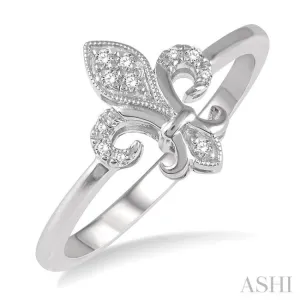 1/20 ctw Fleur De Lis Round Cut Diamond Ring in 10K White Gold