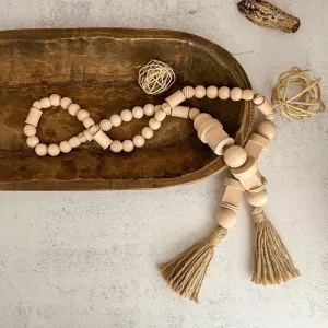 55" Natural Decorative Wooden Bead Garland