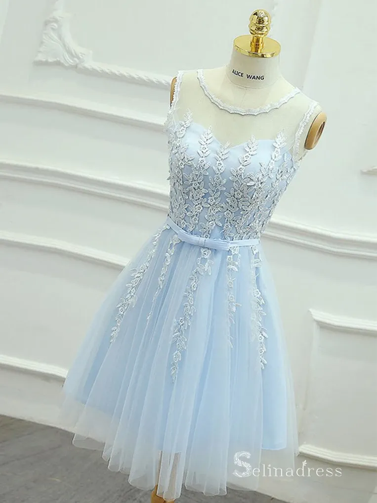 A-line Light Sky Blue Cute Homecoming Dress Short Prom Dresses #MHL066