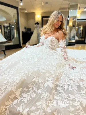 A-line Sweetheart Lace Wedding Dress Rustic White Ball Gown Bridal Gowns TKL3047