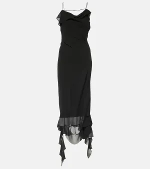 Acne Studios Asymmetrical Ruffle Midi Dress, Black