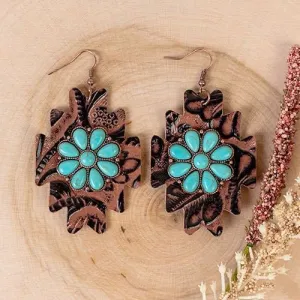 Aztec Turquoise Flower Drop Earrings