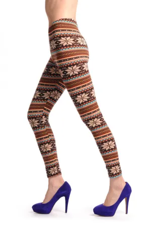 Beige Orange Blue & Brown Aztec Jacquard Knit Print