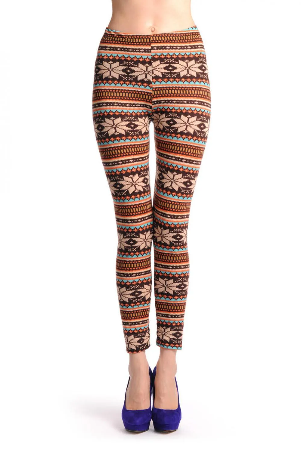 Beige Orange Blue & Brown Aztec Jacquard Knit Print