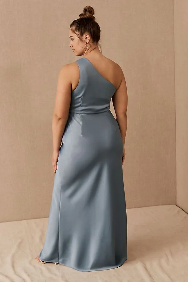 Bhldn Dylan One Shoulder Satin Side Split Dress, Dusty Blue