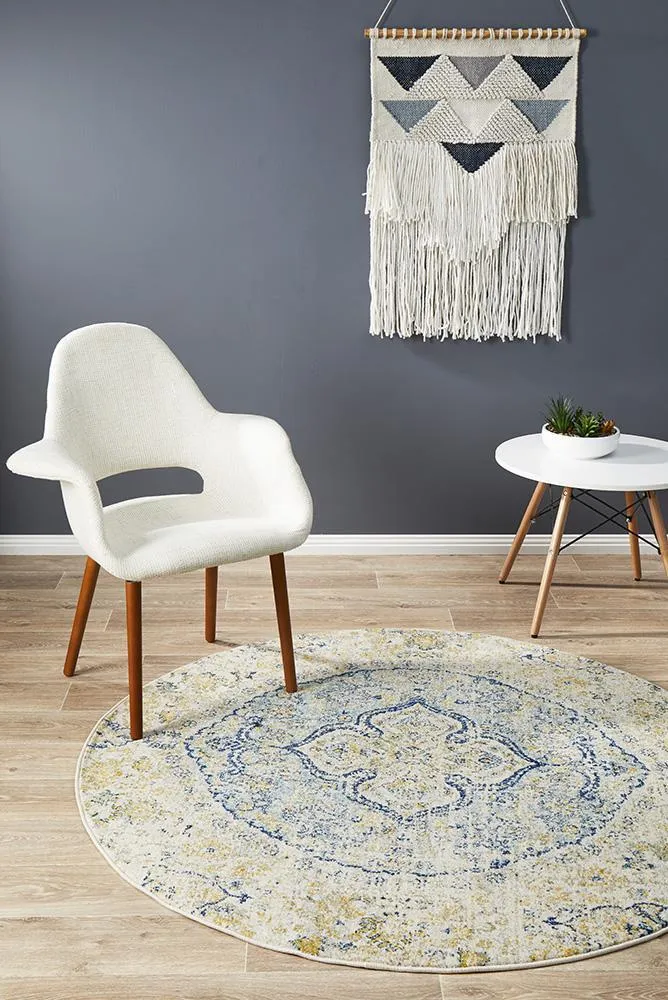 Boho Vintage Jenna Sky Blue Round Rug