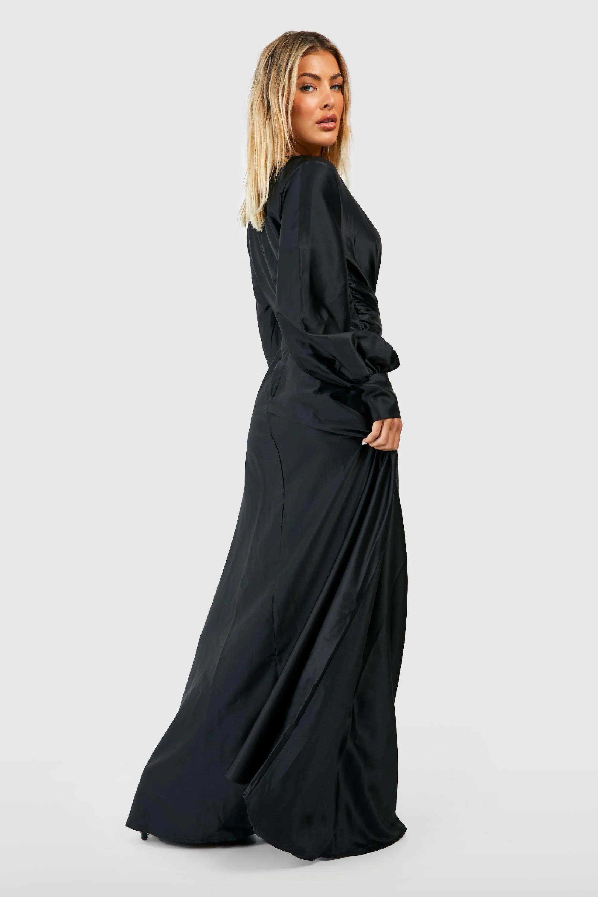 Boohoo Satin Maxi Dress, Black