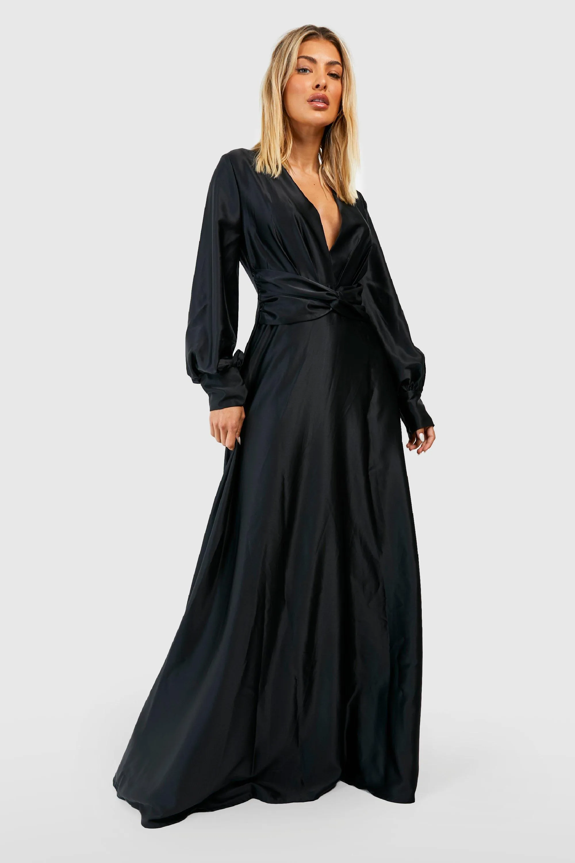 Boohoo Satin Maxi Dress, Black