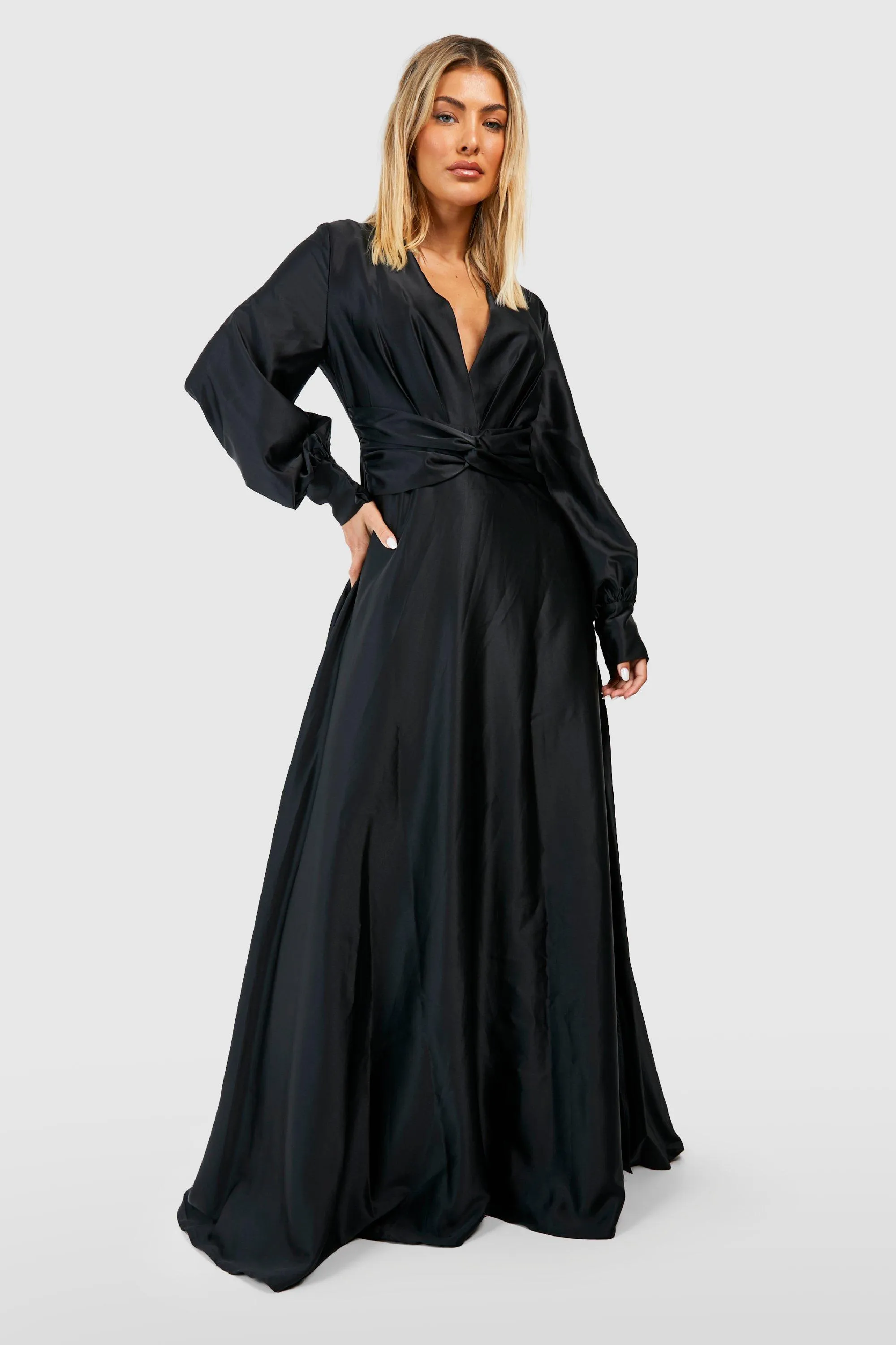 Boohoo Satin Maxi Dress, Black