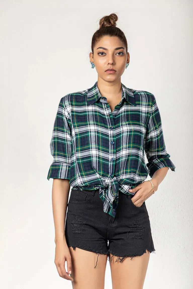 Bottle Green & Navy Blue Checked Shirt