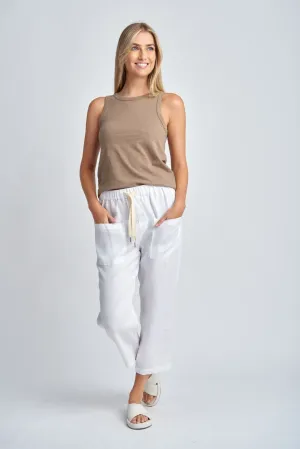 Casual Cropped Linen Pant White