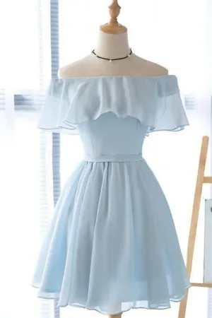 Cute Off the Shoulder Light Blue Homecoming dress, Short Hoco Dresses