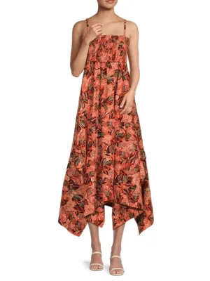 Cynthia Steffe Shawl Print Midi Dress in Orange Multi