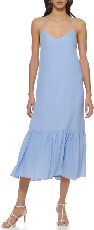 DKNY Sleeveless Faux Silk Dress in Frosting Blue