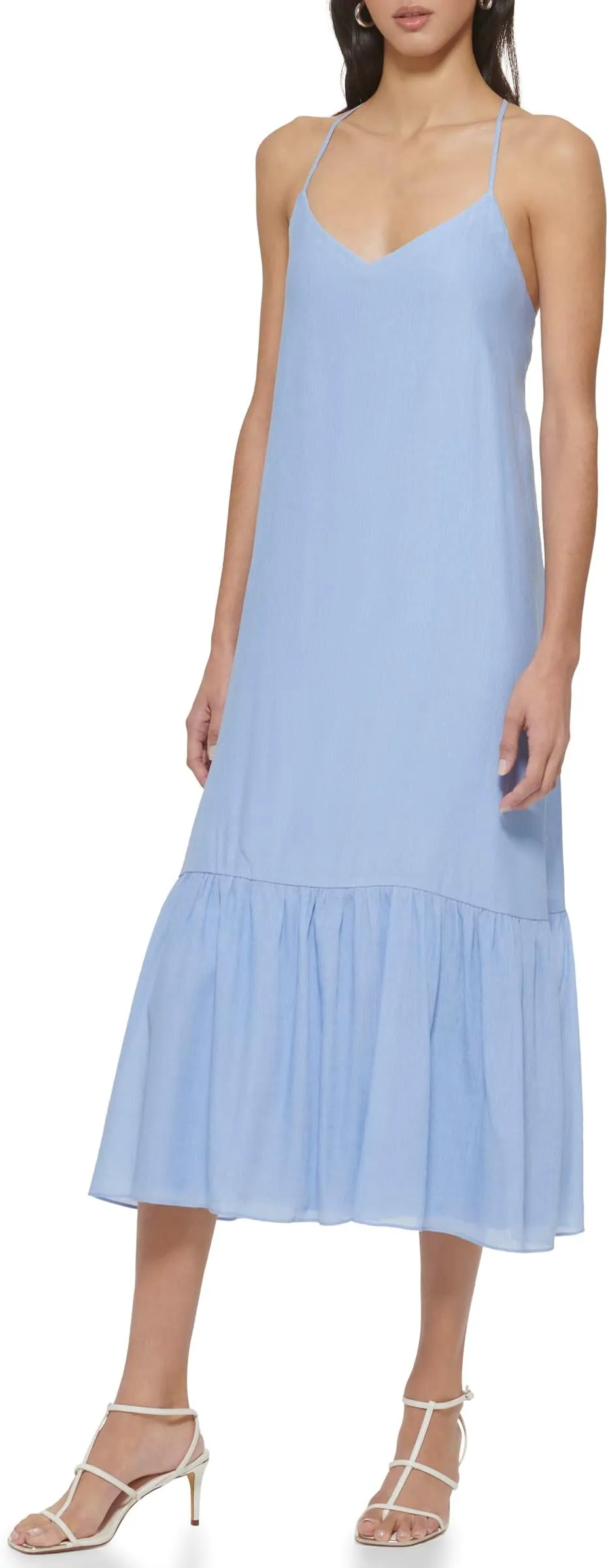 DKNY Sleeveless Faux Silk Dress in Frosting Blue