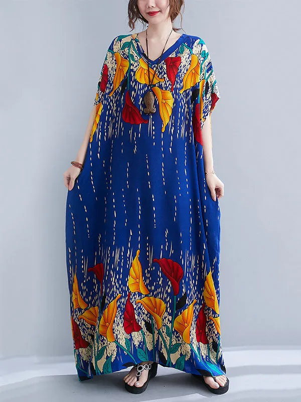 Ethnic Printed Vintage Super Loose Batwing Sleeve Dress