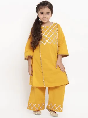 Girls Mustard Yellow Embroidered Kurti With Palazzos