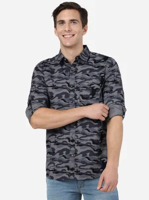 Grey Camo Printed Slim Fit Casual Shirt | JadeBlue