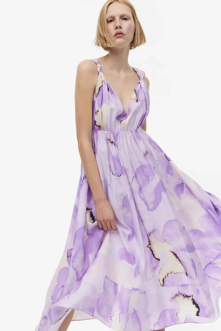 H&M Lyocell Blend Midi Dress, Light Purple/Floral