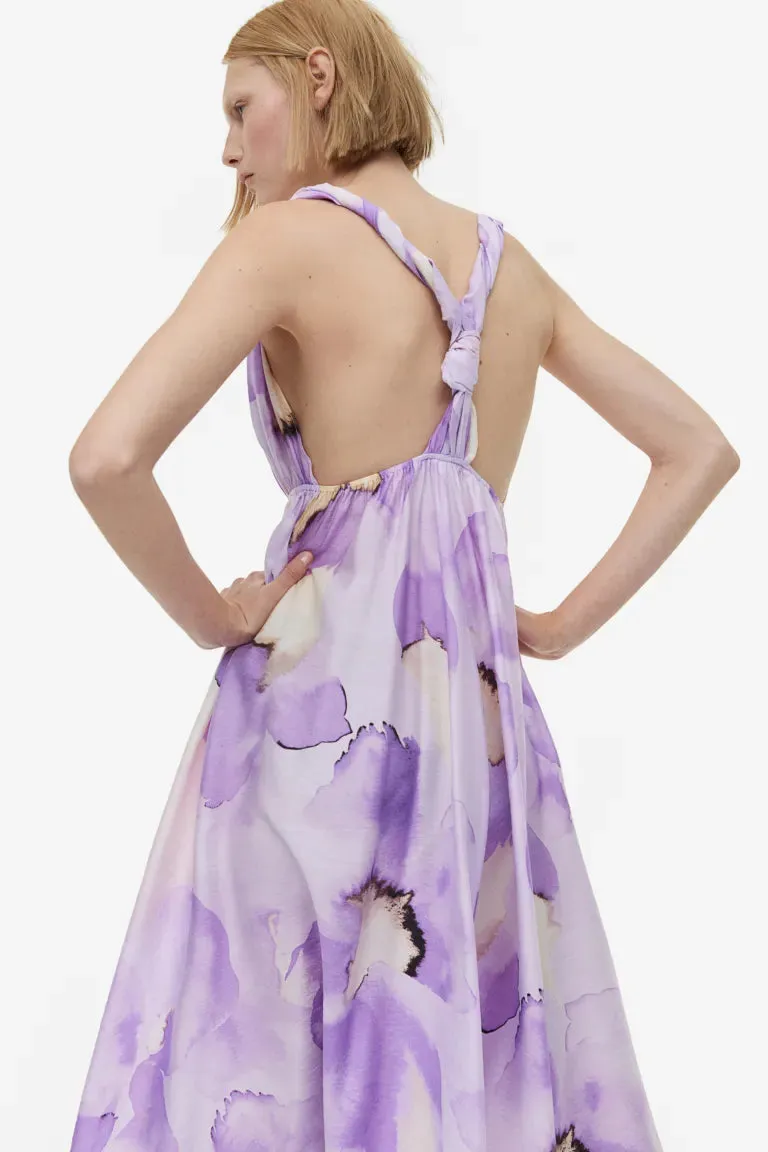 H&M Lyocell Blend Midi Dress, Light Purple/Floral