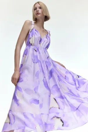 H&M Lyocell Blend Midi Dress, Light Purple/Floral