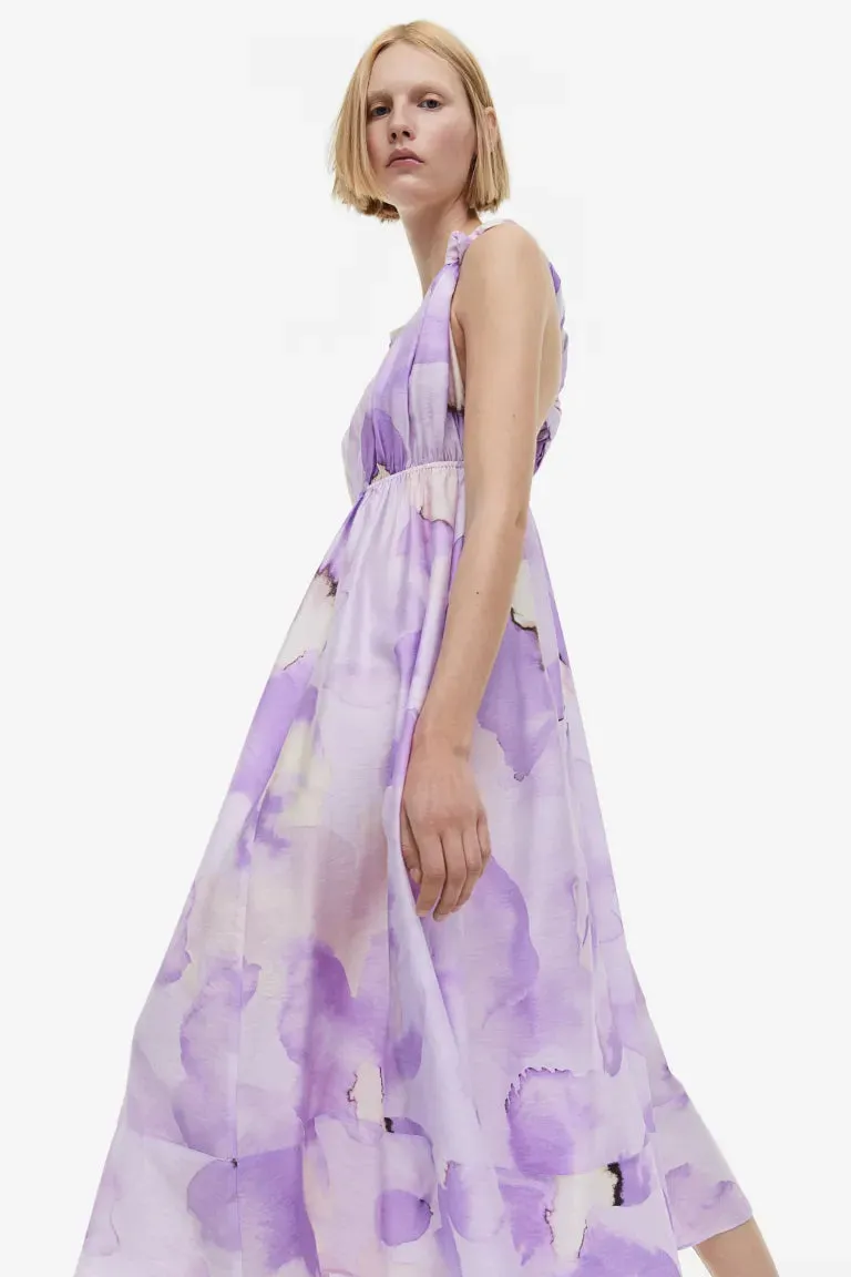 H&M Lyocell Blend Midi Dress, Light Purple/Floral