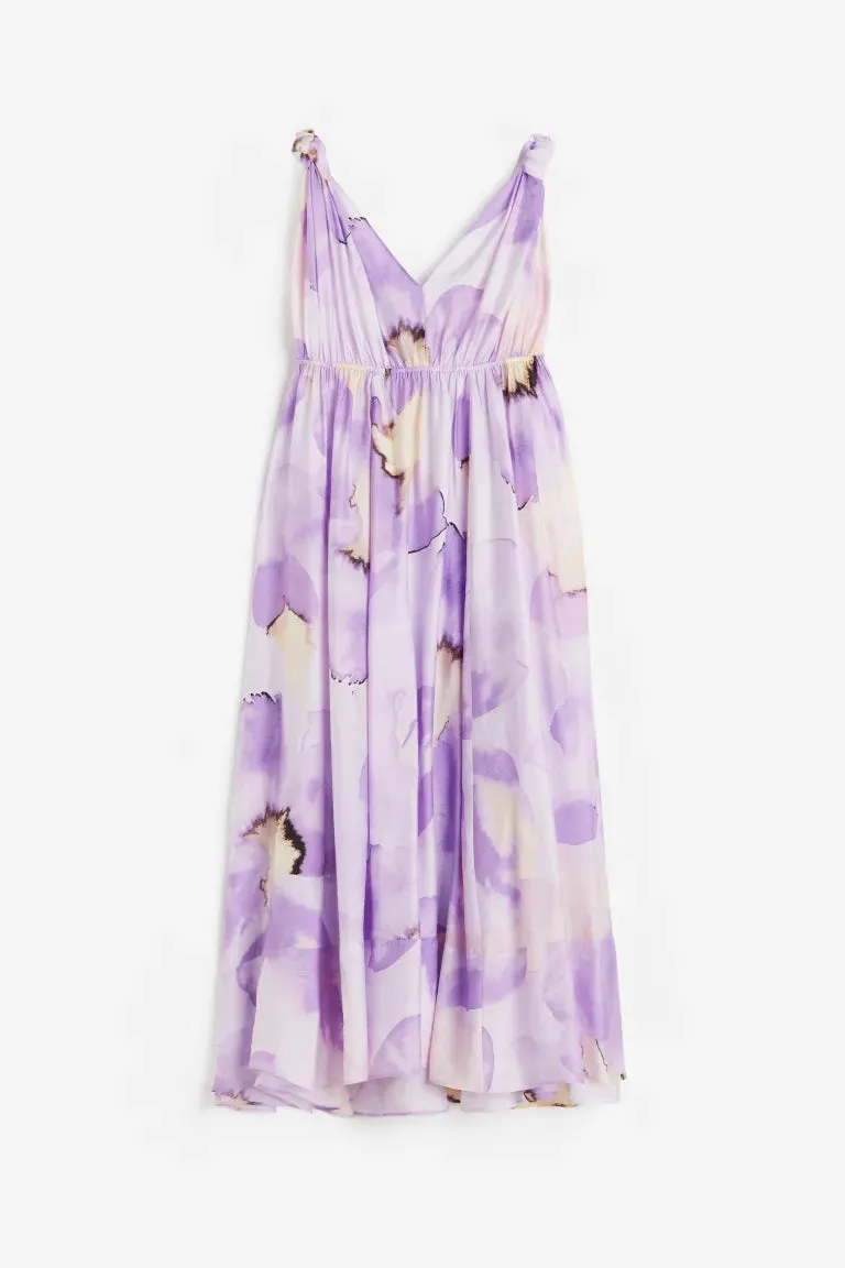 H&M Lyocell Blend Midi Dress, Light Purple/Floral