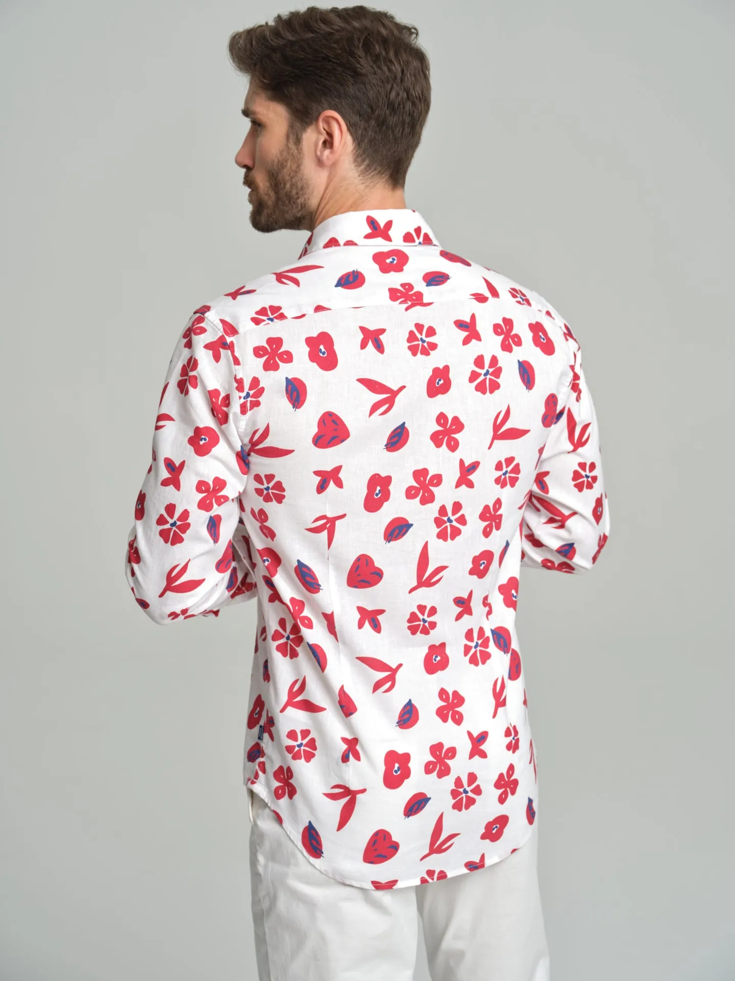 Havana Collection printed cotton and linen slim fit shirt