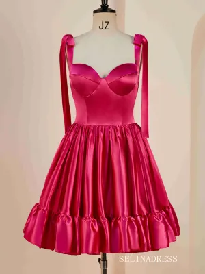 Hot Pink Bow Tie Ruffle Short Homecoming Dress JKW011