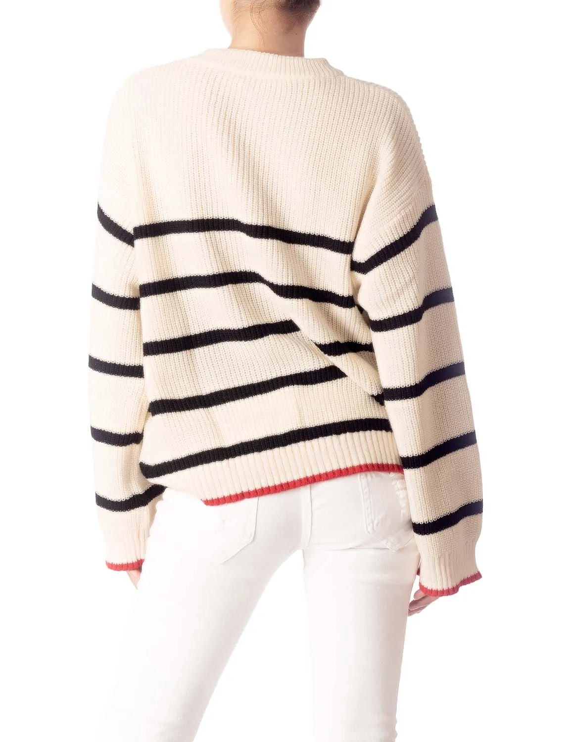 iB-iP Women's Cozy Casual Top Long Sleeve Stripes Lightweight Pullover Sweater