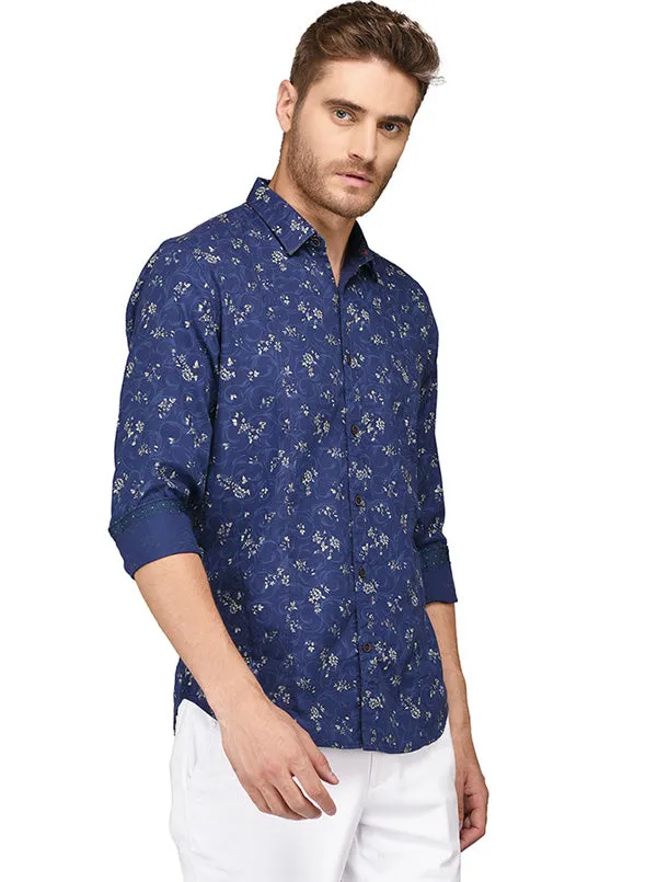 JadeBlue Dark Blue Printed Slim Fit Casual Shirt | JadeBlue