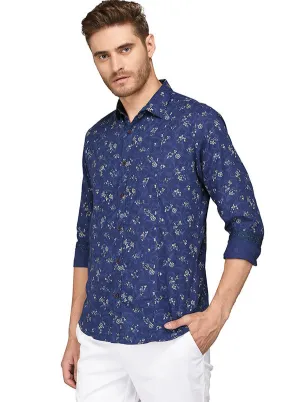 JadeBlue Dark Blue Printed Slim Fit Casual Shirt | JadeBlue