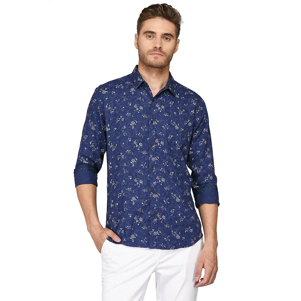 JadeBlue Dark Blue Printed Slim Fit Casual Shirt | JadeBlue