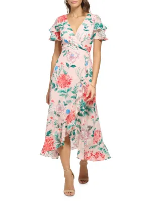 Kensie Floral Ruffle Midi Dress in Blush Multi