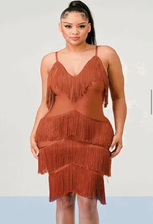 Lena Rust Fringe Dress