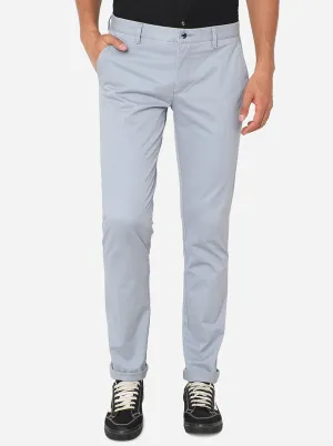 Light Blue Solid Super Slim Fit Casual Trouser | Greenfibre