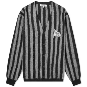 Maison Kitsune Flag Logo Intarsia Stripe Cardigan, Black & Stone