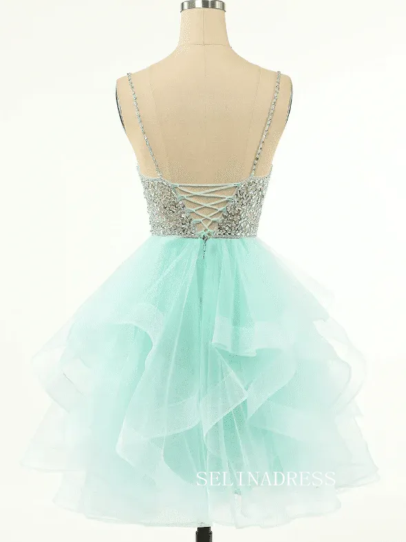 Mint Green Beaded Layered Tulle Homecoming Dress SEA011