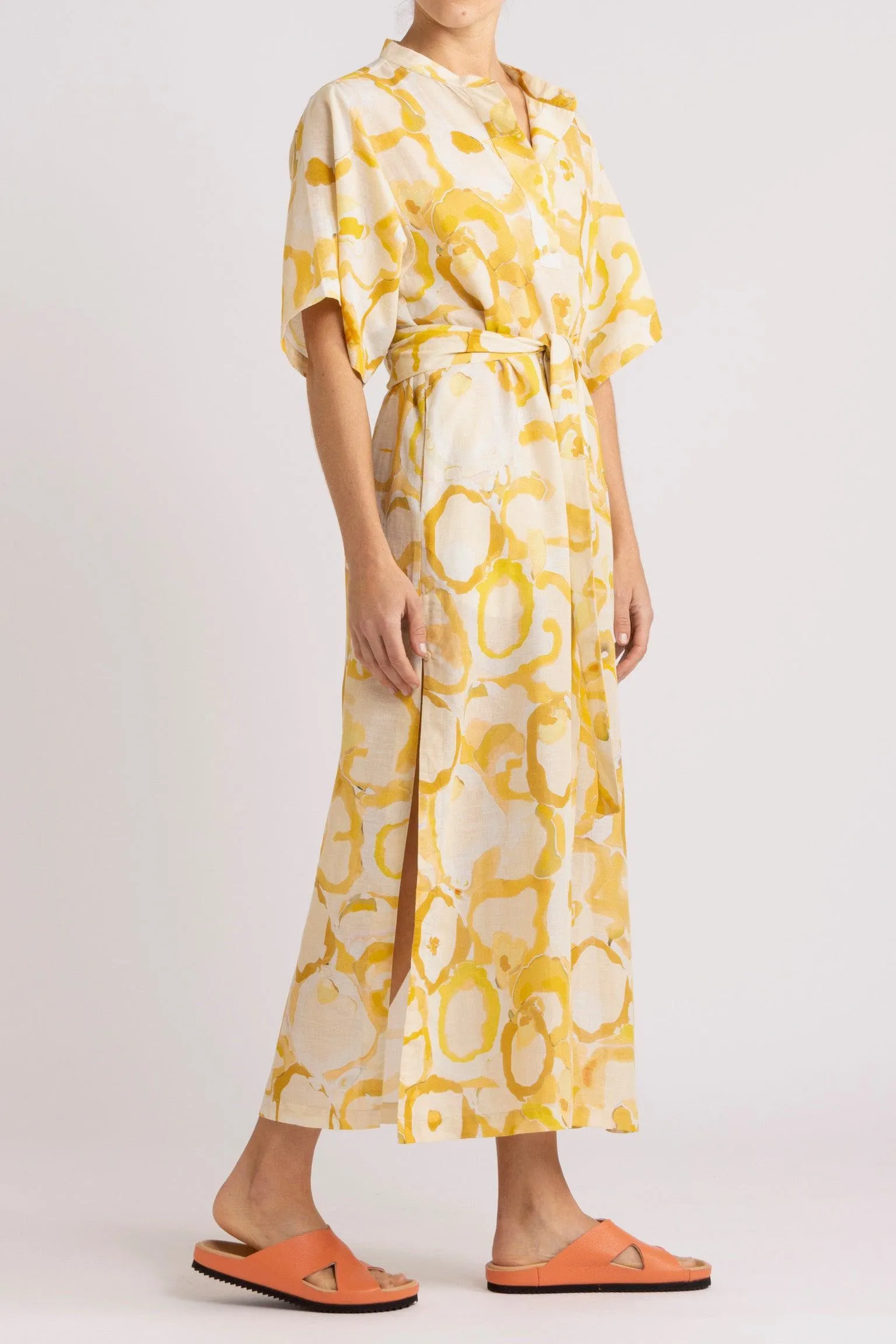 Miriam Yellow Print Cotton-Linen Dress