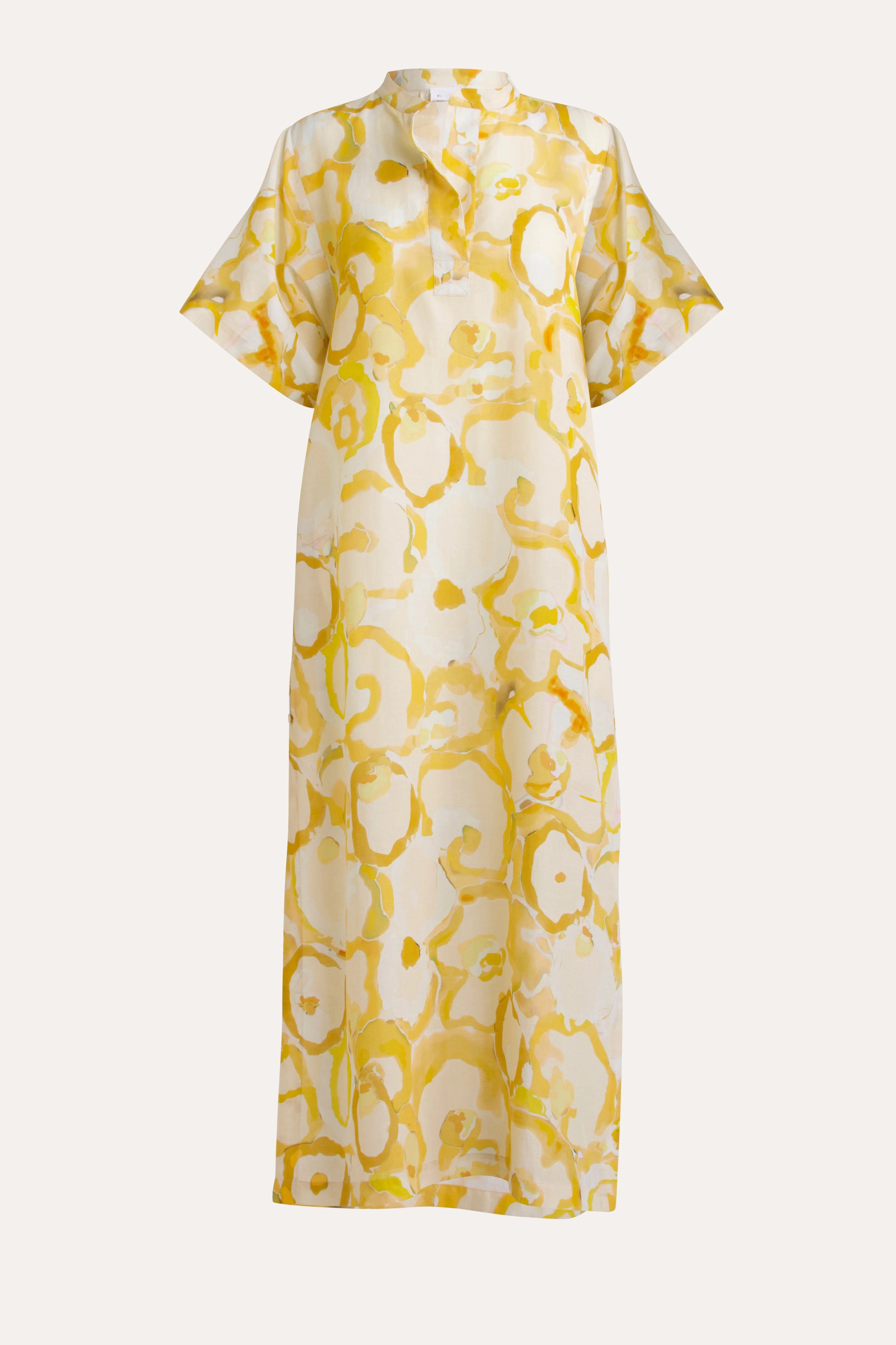 Miriam Yellow Print Cotton-Linen Dress