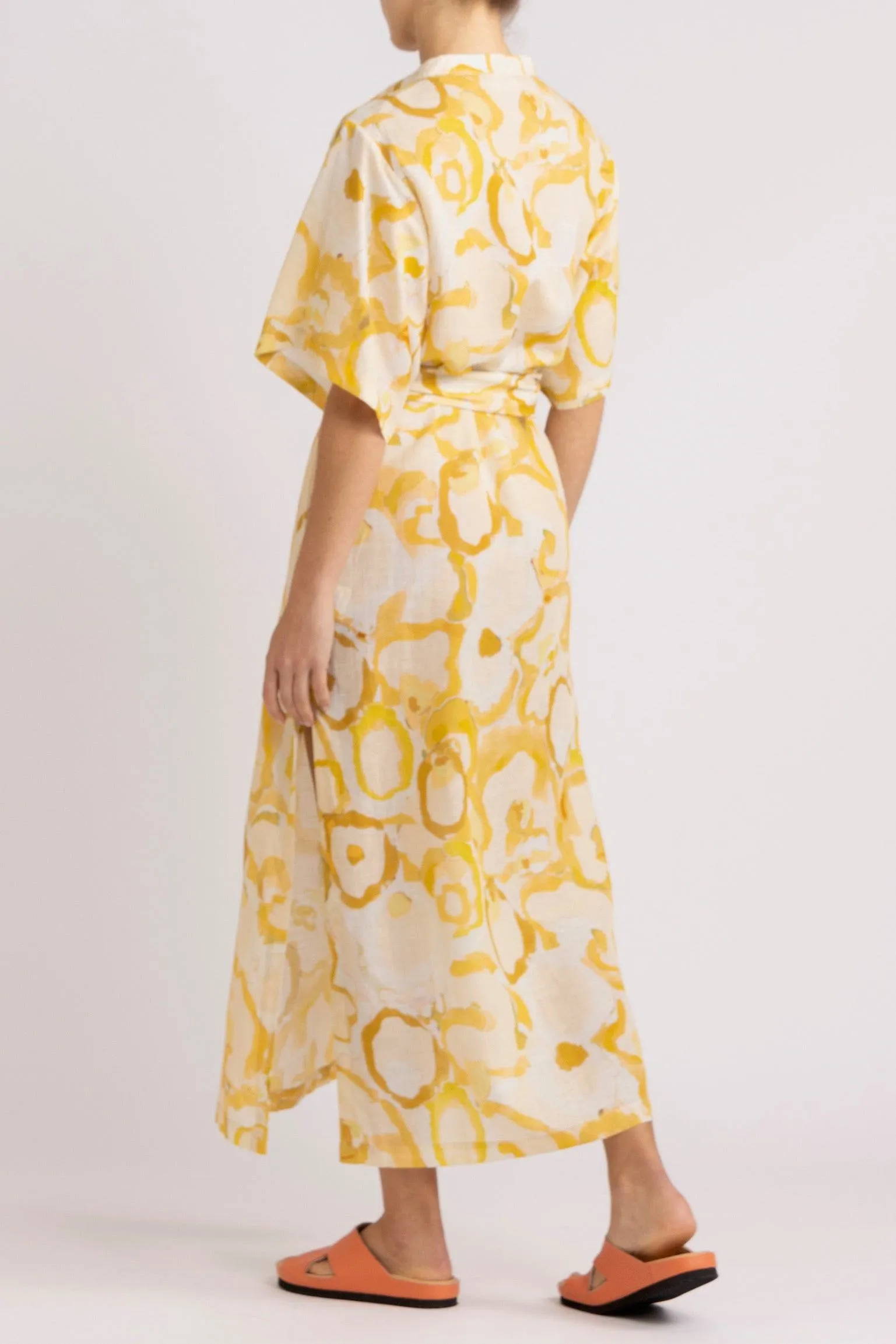 Miriam Yellow Print Cotton-Linen Dress