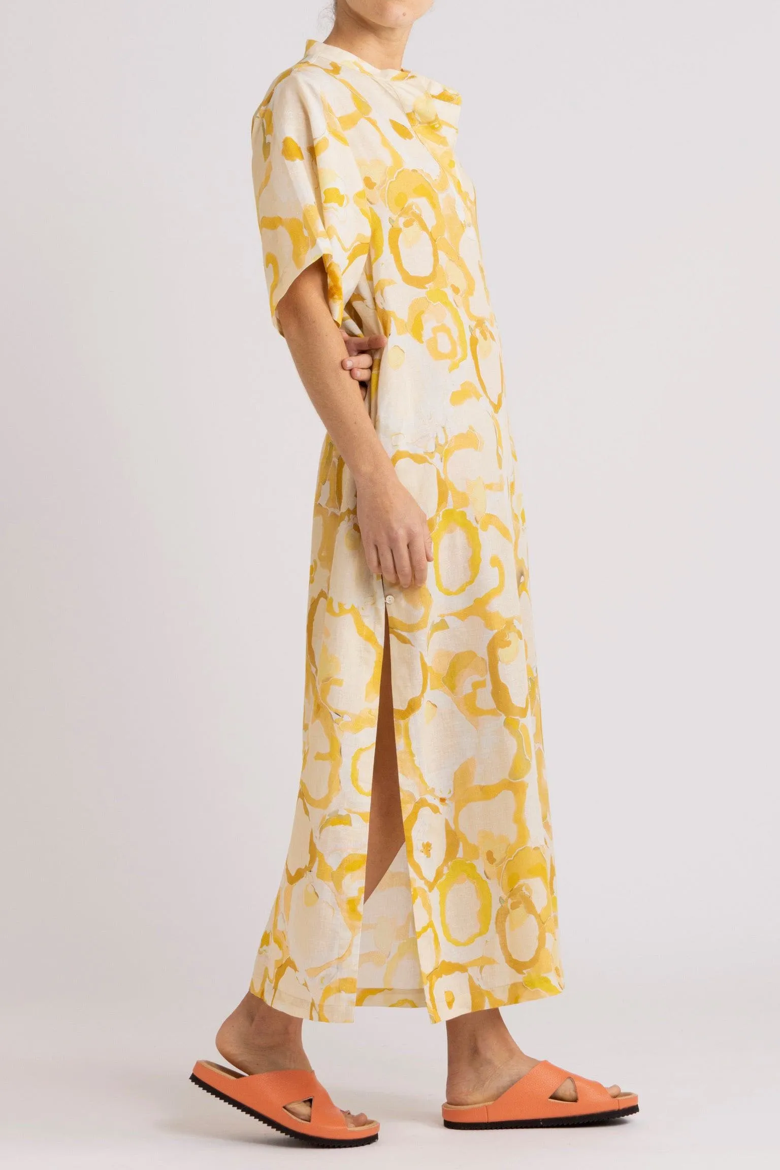 Miriam Yellow Print Cotton-Linen Dress