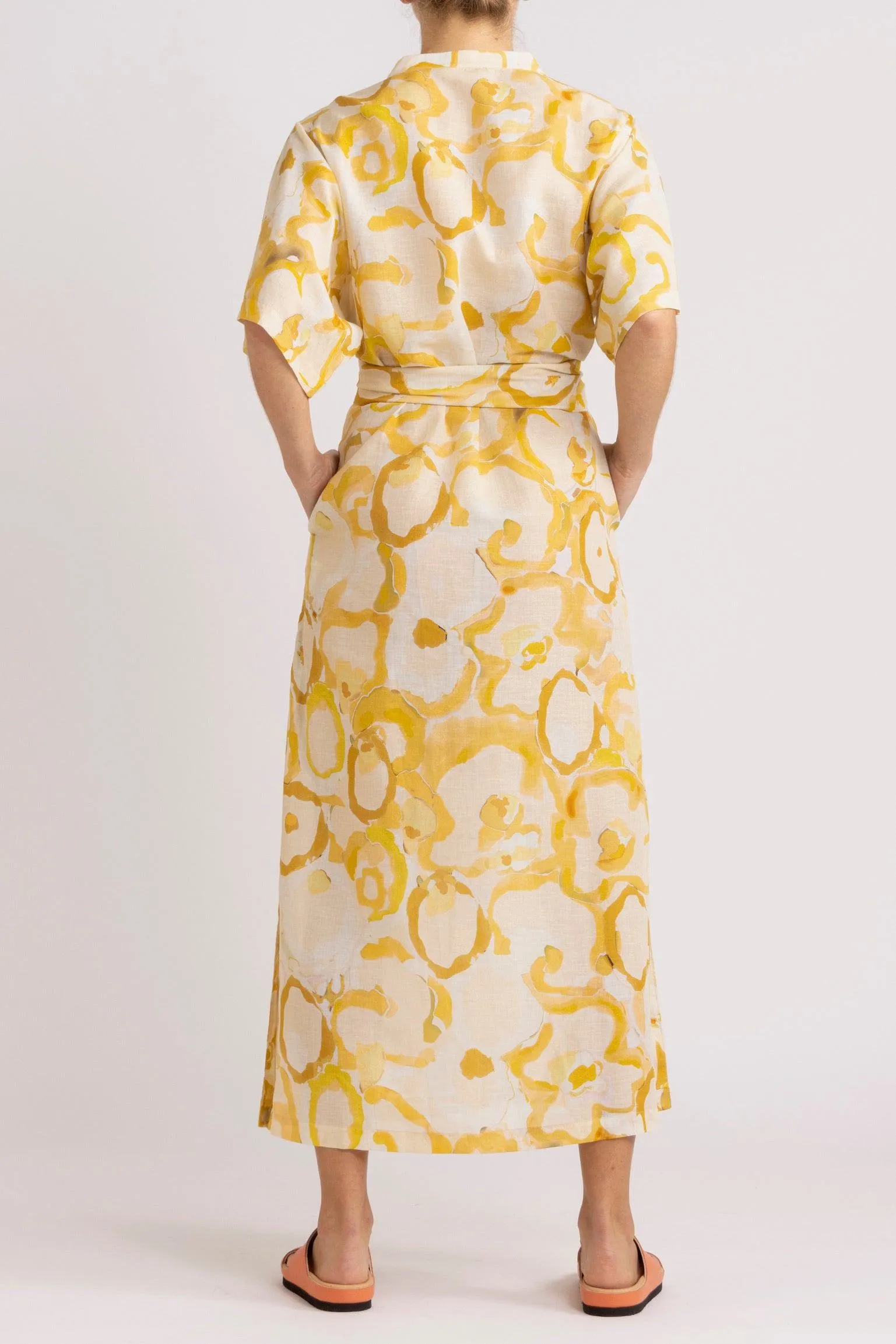 Miriam Yellow Print Cotton-Linen Dress