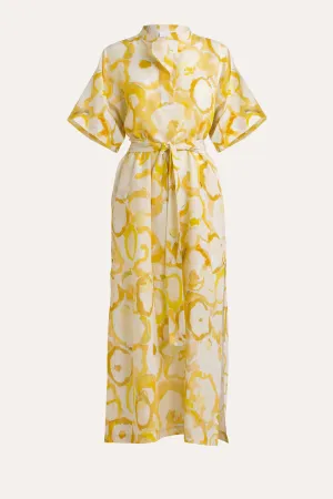 Miriam Yellow Print Cotton-Linen Dress