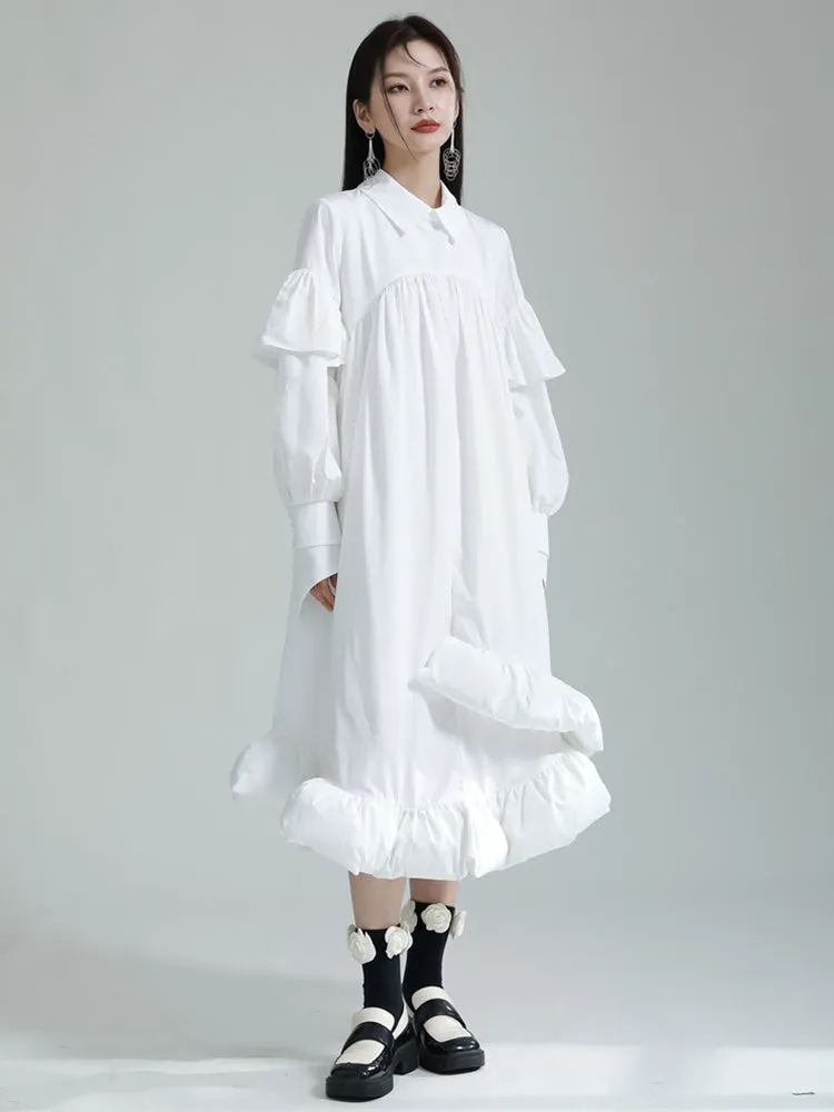 Plufey Long Sleeve Puff Dress - White