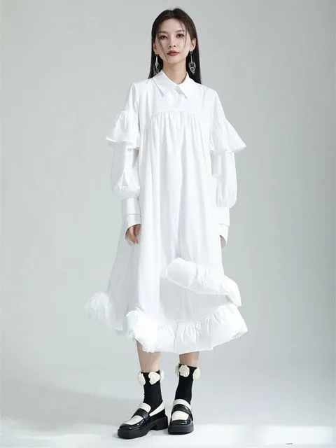 Plufey Long Sleeve Puff Dress - White