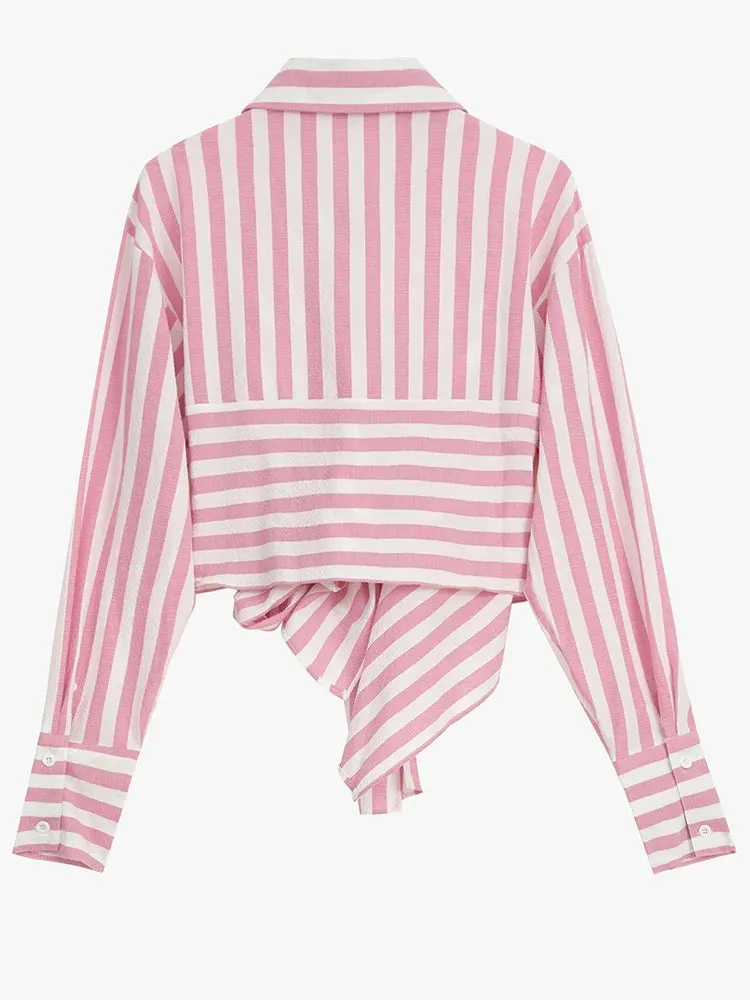 Pre Order:  Casual Pink Striped Bow Blouse