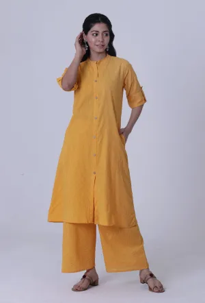 Set Of 2: Bee Yellow Cotton Kurti With Palazzo Set