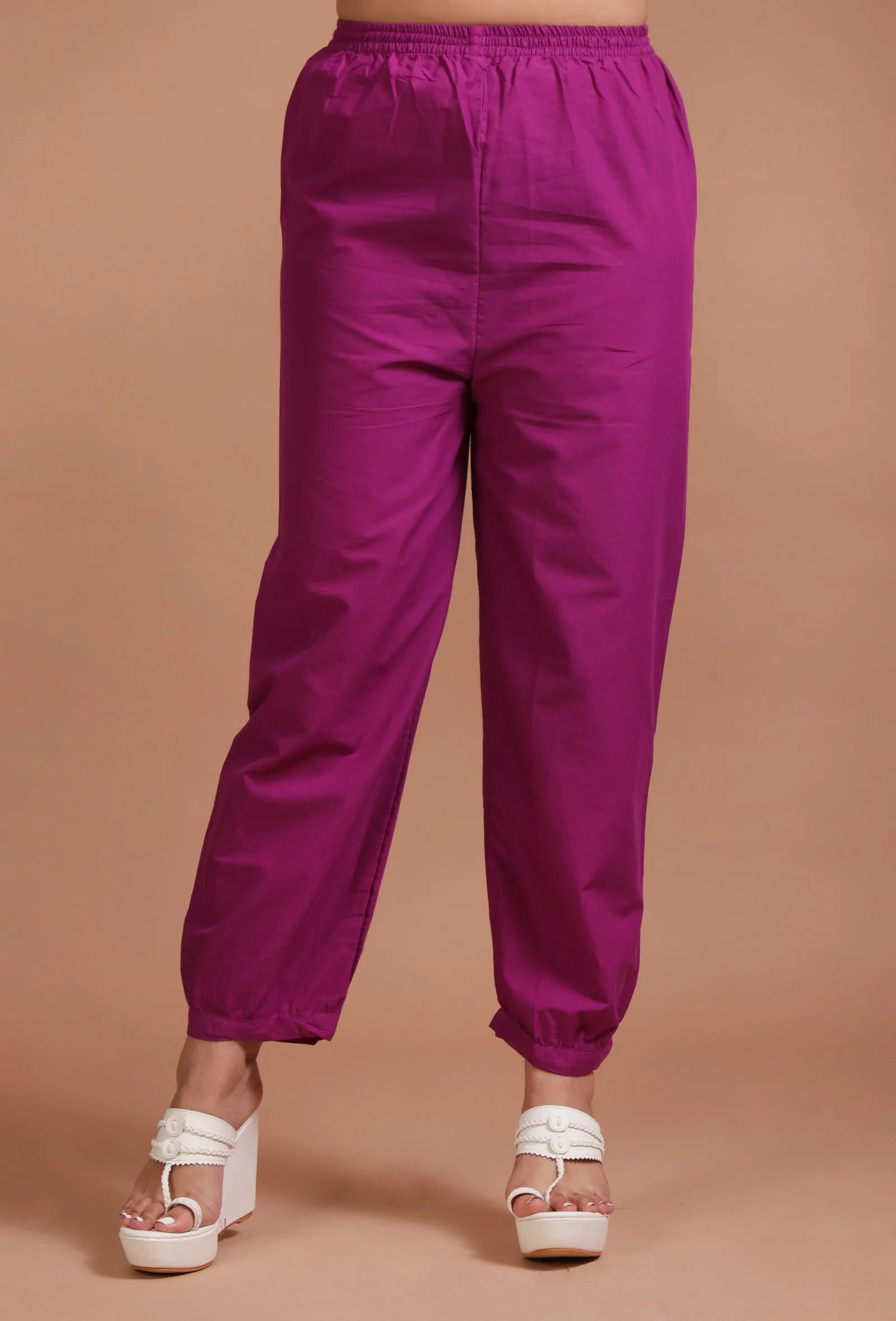 Set Of 2: Pink Cotton Plain Kurta & Pant Set