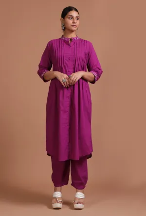 Set Of 2: Pink Cotton Plain Kurta & Pant Set